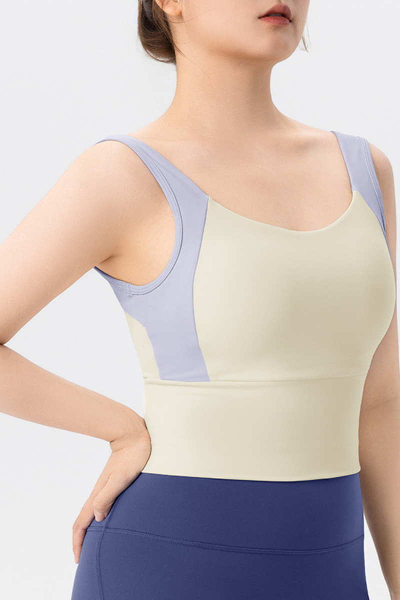 Plus Size Women Summer Color Block Fixed Cup Sports Tank Top