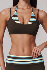 Women's Fake Two‑Piece Color‑Block Halter Sports Yoga Bra