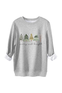 Women's Fall Christmas Tree Print Crew Neck Sweatshirt