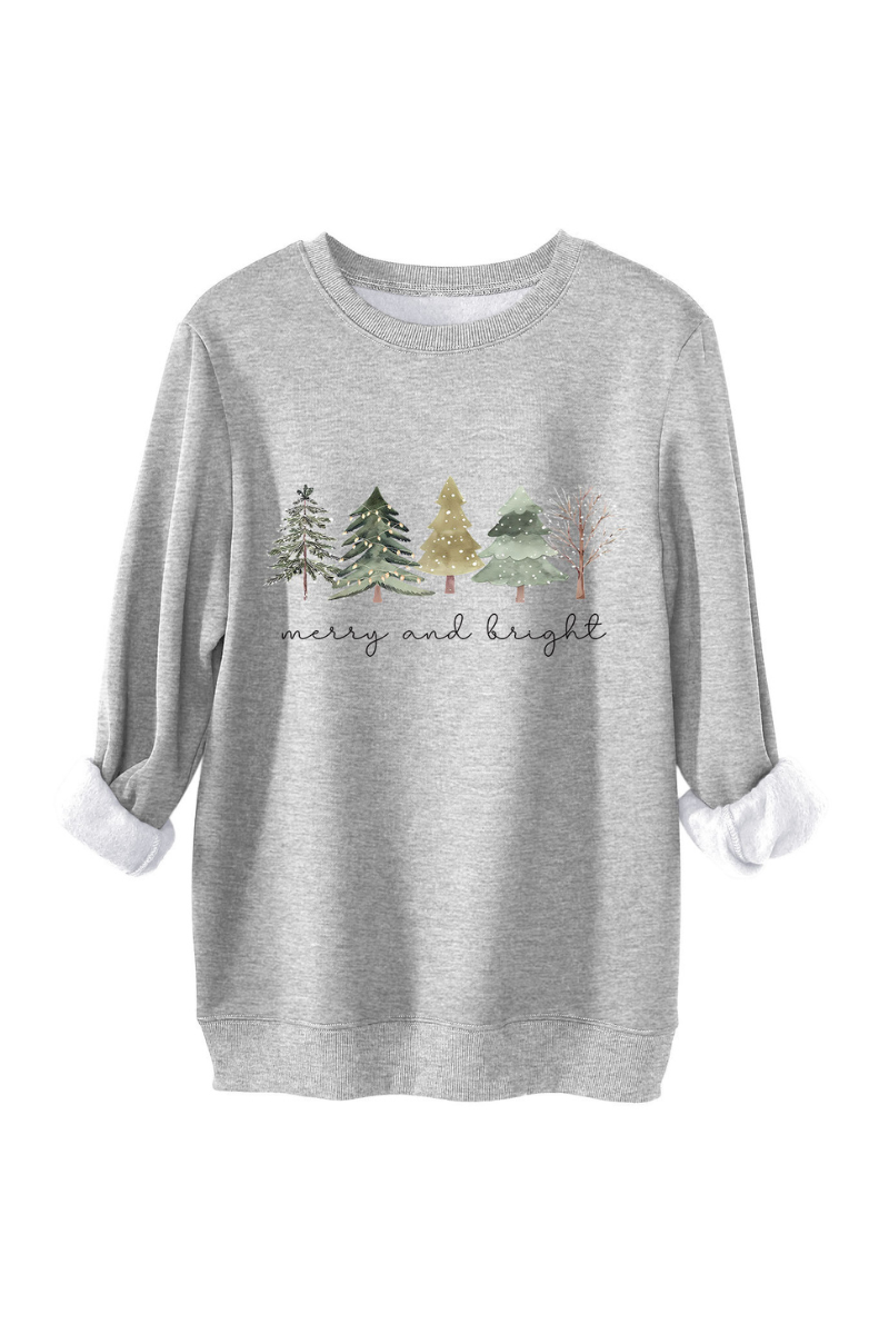 Women's Fall Christmas Tree Print Crew Neck Sweatshirt