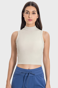 Women's Mock Neck Tank - Slim Fit Cropped Nude Feel Yoga Top