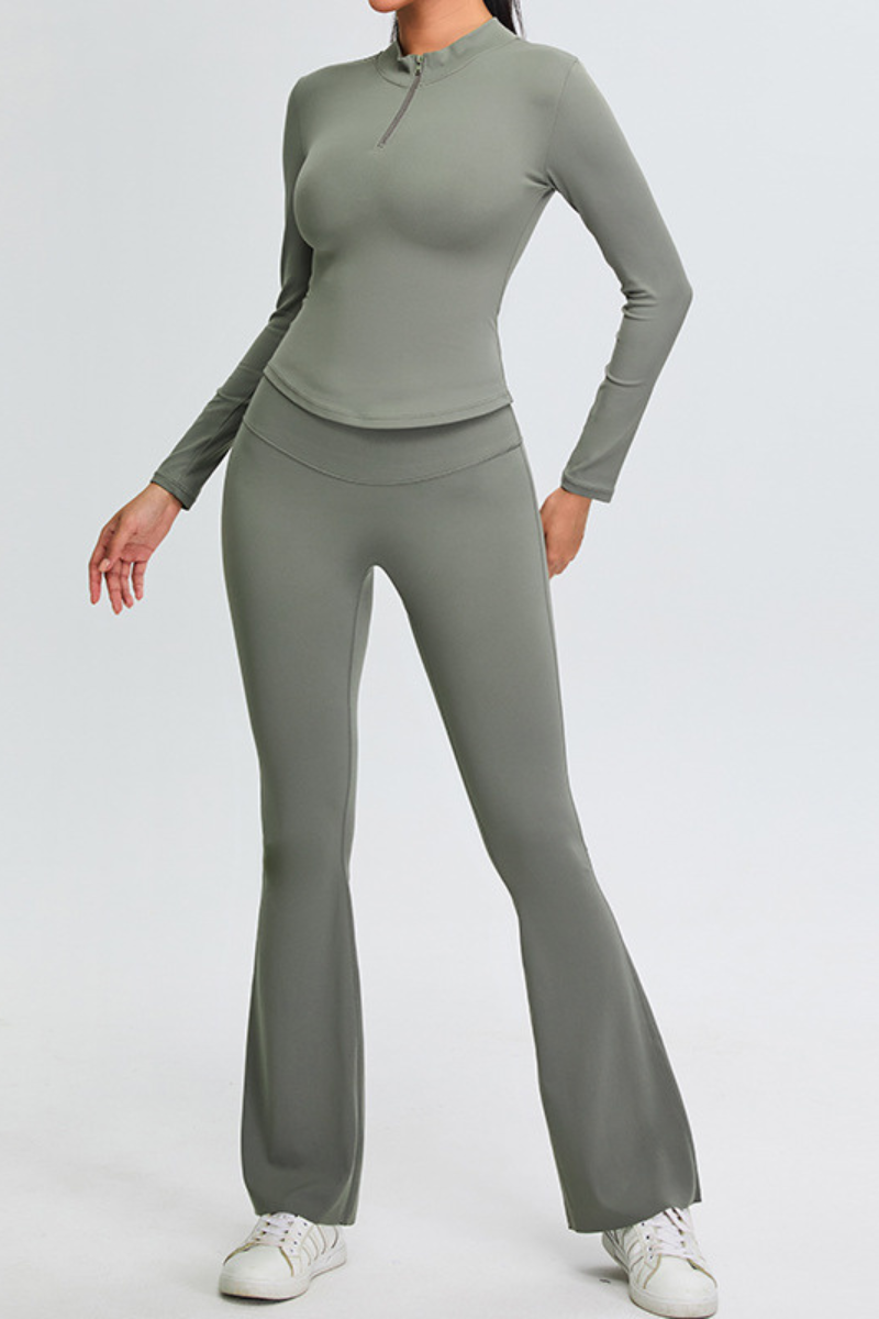 Women's Set:Stand Collar Long Sleeves T-shirt & Flare Pants