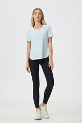 Women Short Sleeve Side Split Quick Dry Loose Breathable Running Fitness Sports Yoga Top