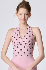 Women's Vintage Polka Dot Halter V-Neck Yoga Tank Top