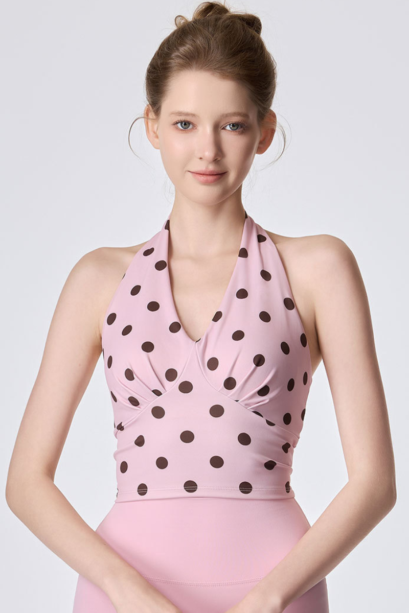Women's Vintage Polka Dot Halter V-Neck Yoga Tank Top