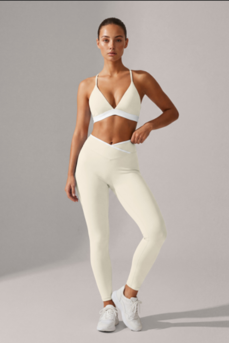 Women's Sport Triangle Cup Bra And V-Waist Leggings Yoga Set
