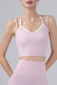 Women's Double Straps Mesh Spliced Cropped Sports Cami