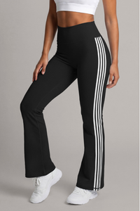 Women's Side White Stripe High Rise Flared Pants(Pre-Order)