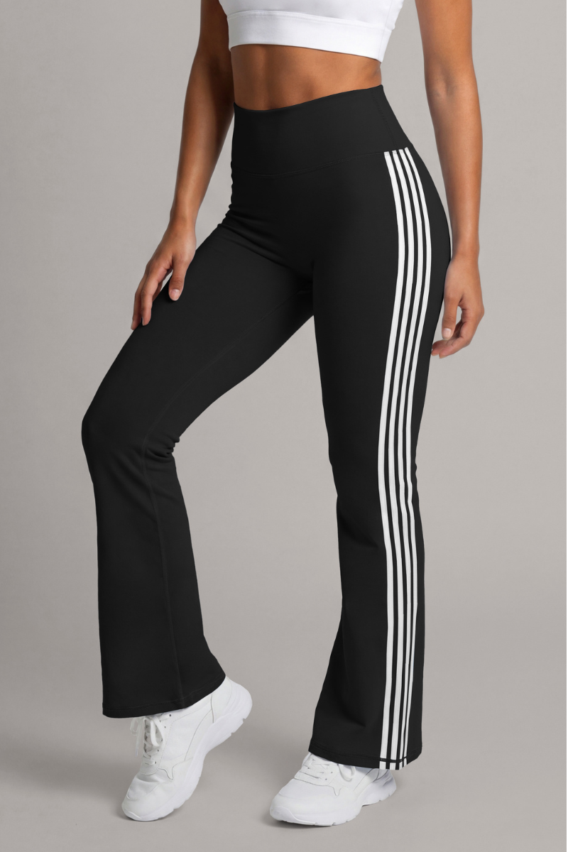 Women's Side White Stripe High Rise Flared Pants(Pre-Order)