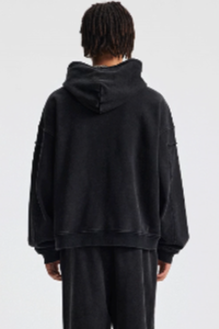 Rustic-style zipper-front pullover hoodie