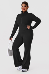 Plus Size Women's Two-Piece Set:Stand Collar Jacket Yoga Flare Pants