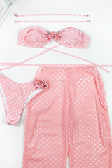 Women's Sexy 3D Floral Wide Leg Adjustable Bikini Set - Pink