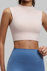Women's Mock Neck Padded Cropped Sports Yoga Tank Top