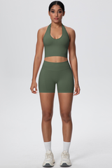 Women's Seamless Halter Tank Sport Shorts Two-Piece Set
