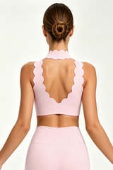Women's Scallop-Edge High-Neck Cropped Cut Out Top
