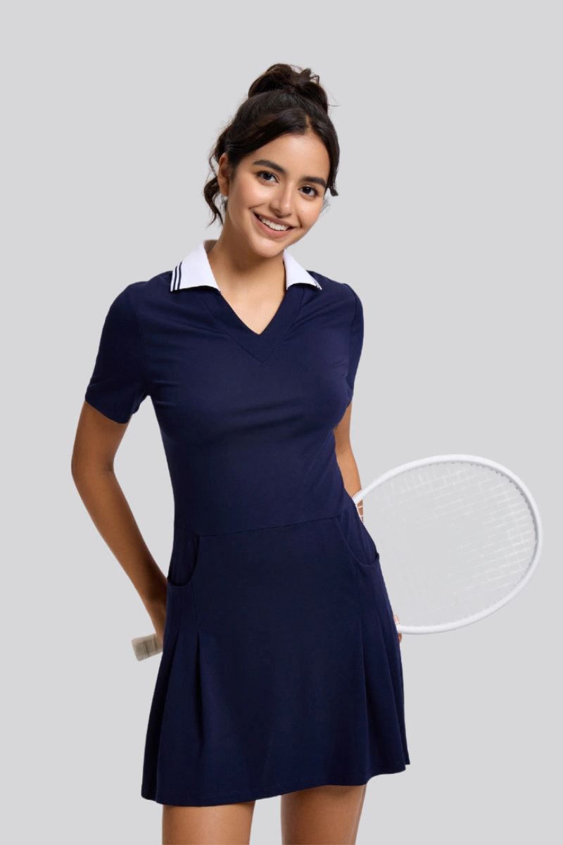 Outdoor contrasting lapel golf skirt chubby tennis sports long skirt
