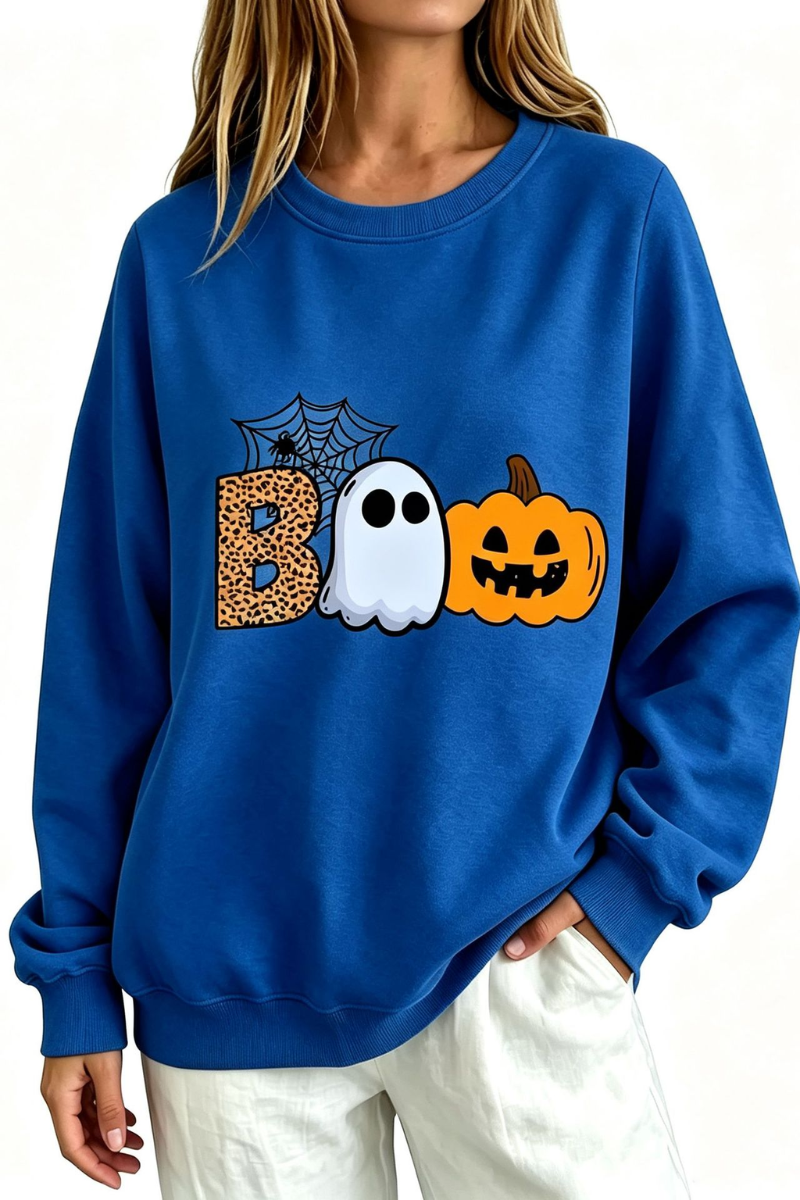 Women's Fall BOO Letter Print Graphic Halloween Sweatshirt