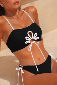Women's Floral Cutout Color Block Side Tie Bikini Set