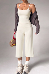 Women's Thin Strap Cami And Wide-Leg Capri Pants  Sports Set