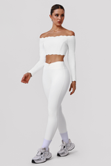 Women's Sports Ruffle Off The Shoulder Long Sleeve Yoga Top