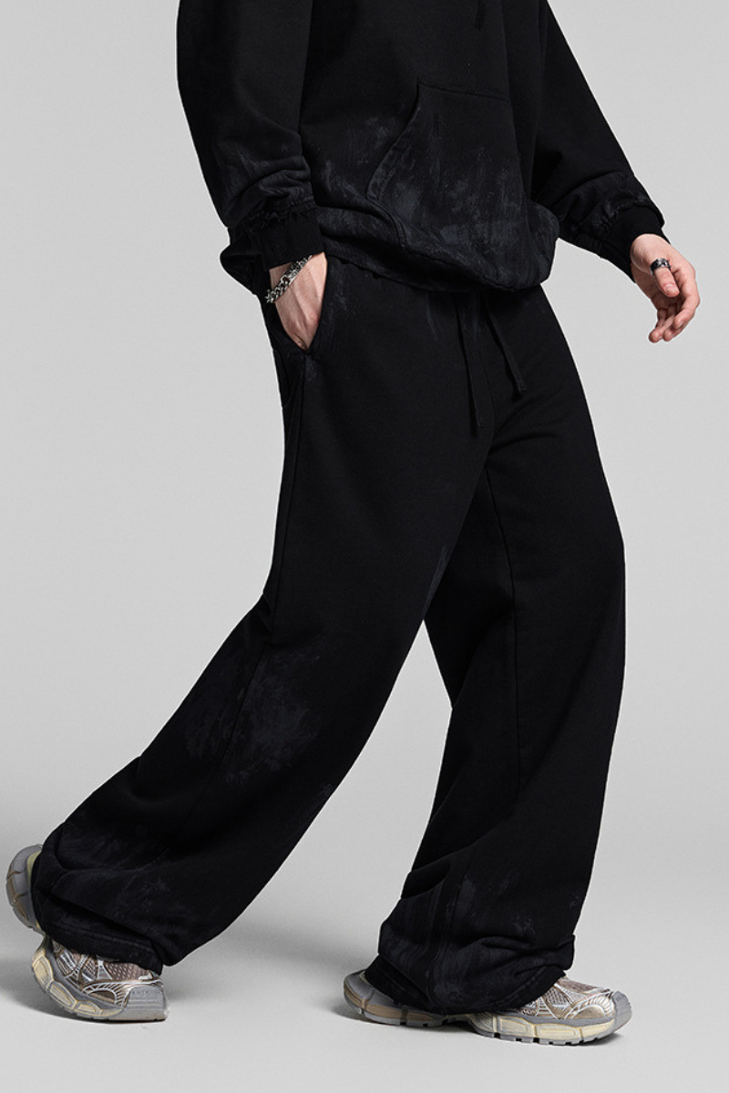 Distressed, worn-out straight-leg pants