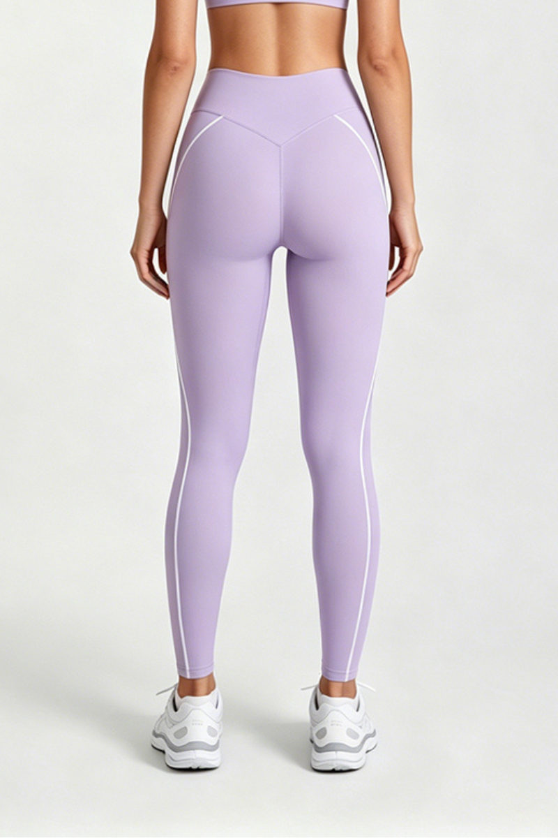 Women's Athletic Twist-Waist Contrast Stripes Leggings