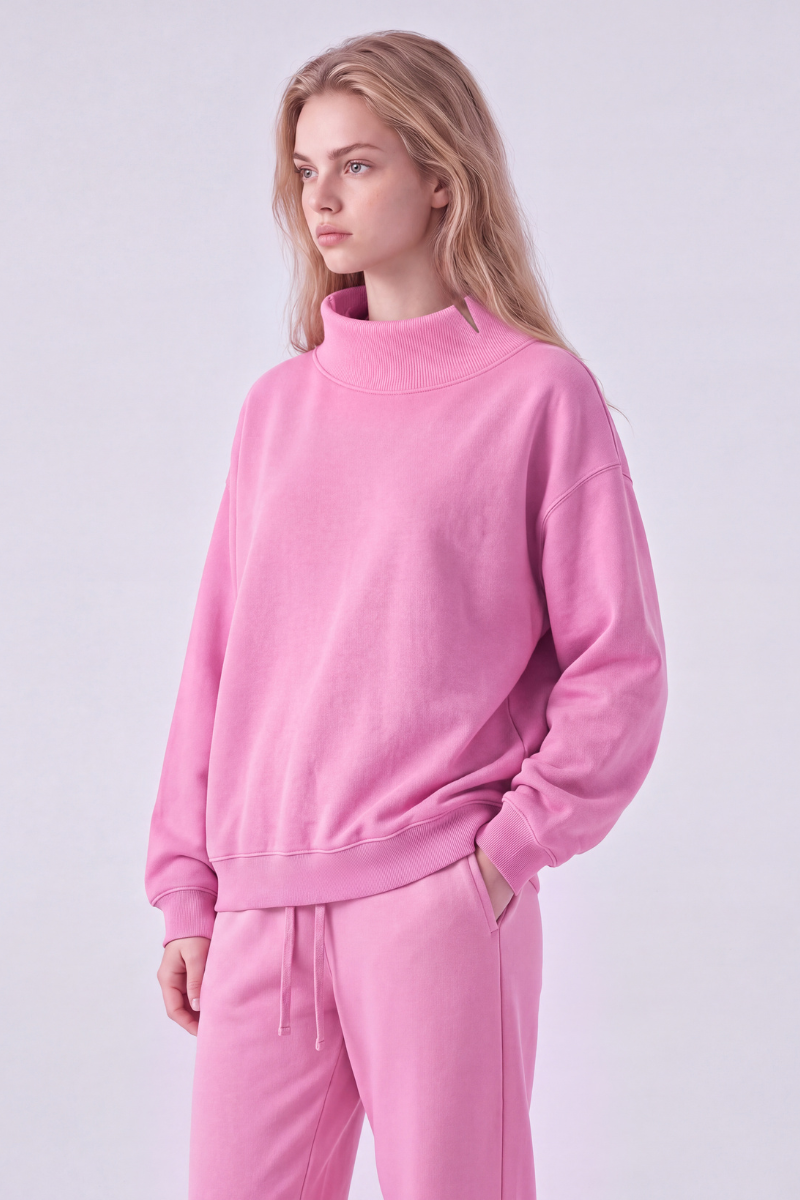 Women's Fall Solid Side-Slit Neckline Mock Neck Sweatshirt