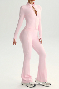 Women's Sport Set:Stand Collar Jacket And Flared Pants