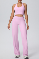 Women's Athletic Set:U-neck Halterneck Bra And Wide Leg Pant