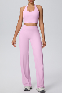 Women's Athletic Set:U-neck Halterneck Bra And Wide Leg Pant