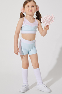 Kids color blended cross back straps sports tank top.