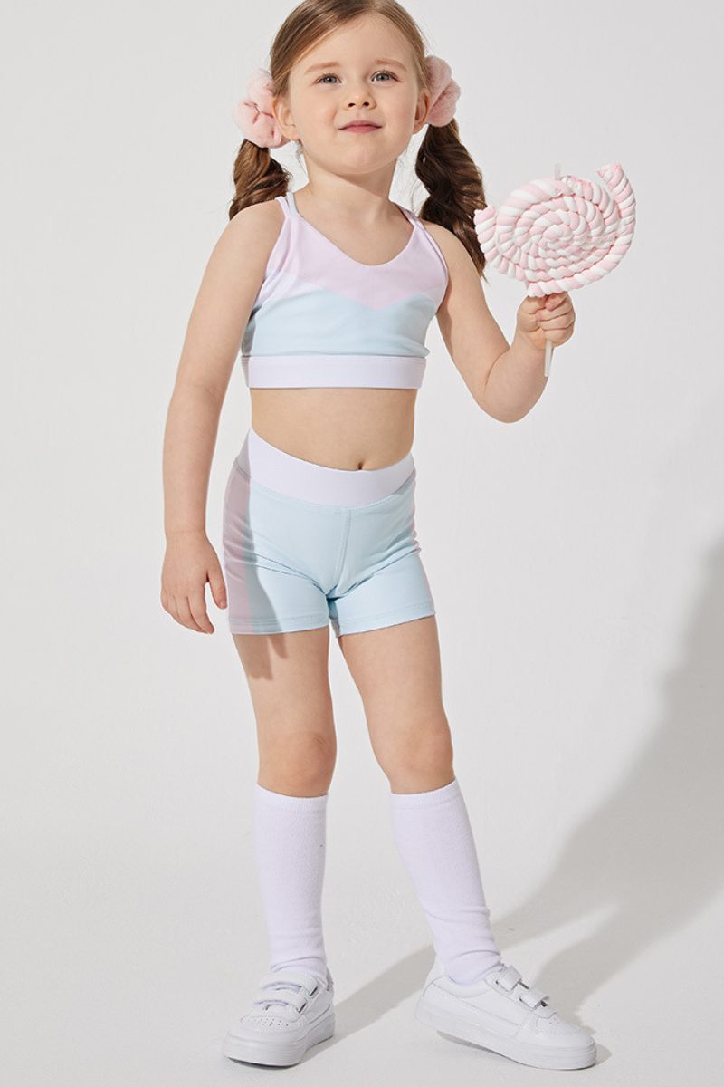 Kids color blended cross back straps sports tank top.