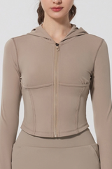 Women's Slim Fit Cropped Finger Cuffs Hooded Yoga Jacket