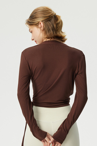 Women's Summer Sports Cross-Tie Fitted Long-Sleeved Yoga Top