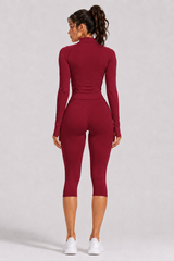Women's Stand Collar Jacket & Capri Leggings Workout Sets