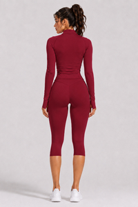 Women's Stand Collar Jacket & Capri Leggings Workout Sets