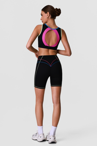 Women's Color Block Cutout Back Sports Bra & Shorts Set