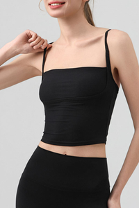 Women's Fake Two Piece Square Neck Cropped Sports Cami