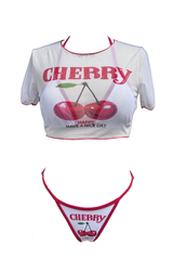Women's Cherry Print Color Block Triangle Three Piece Bikini
