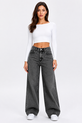 Women's High Waist Straight Jeans with Elastic Back Waist