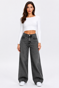 Women's High Waist Straight Jeans with Elastic Back Waist