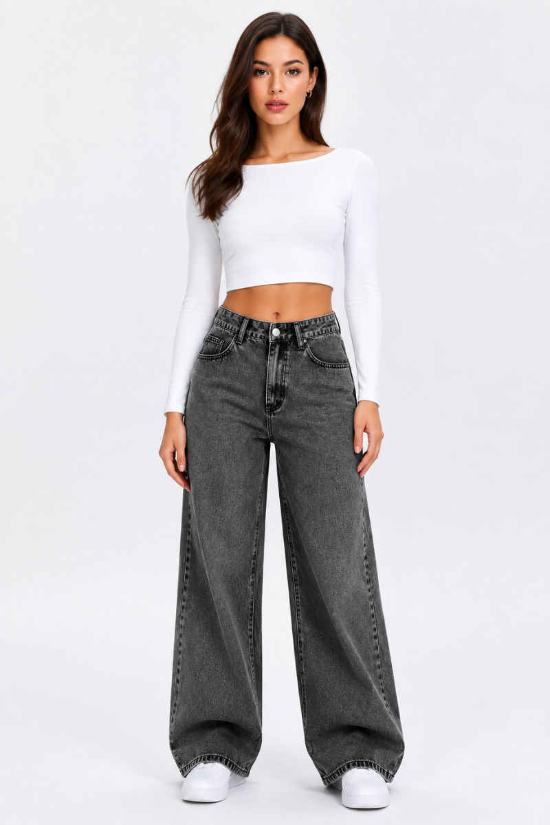 Women's High Waist Straight Jeans with Elastic Back Waist