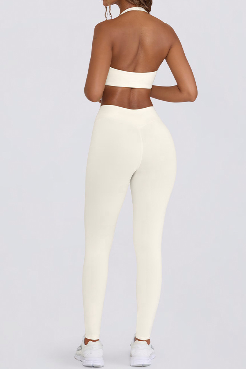 Women's Brushed Sports Yoga Bra And Pleated Legging Set