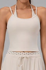 Women's Halterneck Polka Dot Cropped Workout Yoga Tank Top
