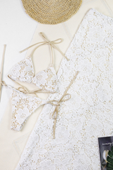 Women's Sexy High Waist Deep V Halter Slit Bikini - 3pcs