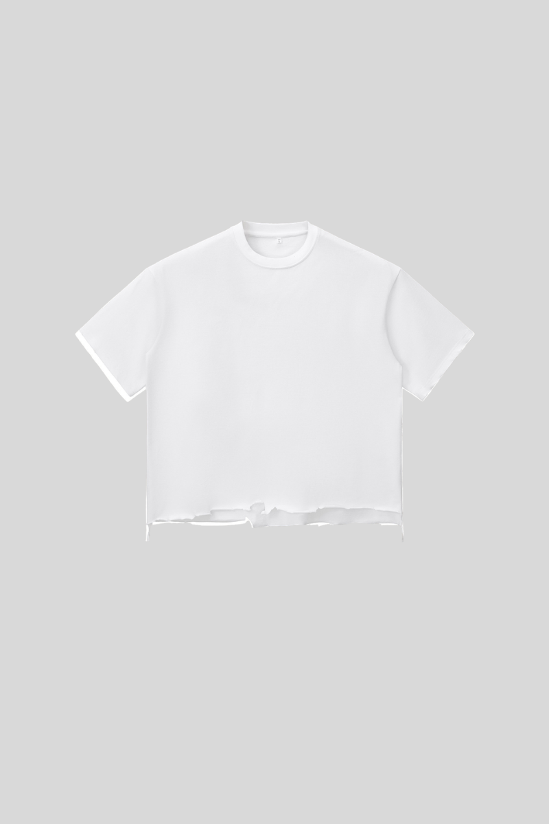 Unisex 350G heavyweight washed boxy-fit T-shirt with raw edges