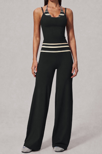 Women's Fall Vintage Halter Tank Top And Fold-Over Pant Sets