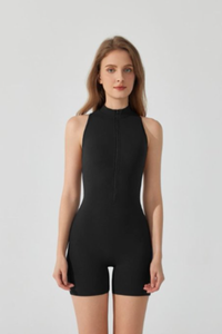 Women's Half Zip Pleated Buttocks Lift Sports Yoga Jumpsuits