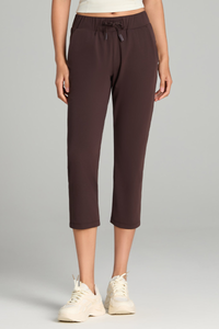 Women's Spring Drawstring Waist Pocket Capri Sports Pants