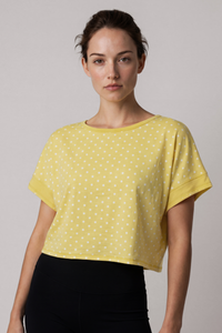 Women's Summer Polka Dot Cutout Back Cropped Sports Tee